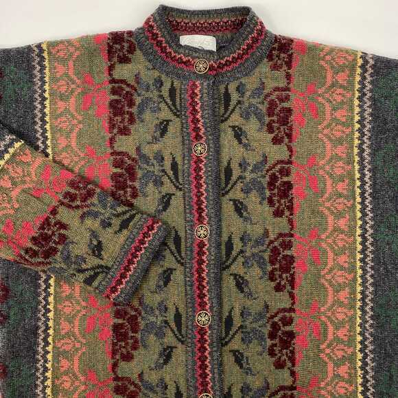 Cherry Lewis Green Red Vintage Wool Cardigan | Women’s M, UK Made - Picture 4 of 6